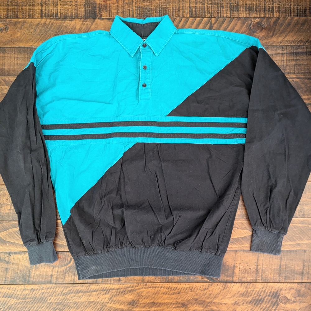 Vintage 90s Roper Menswear Striped Pattern Pullover Polo Color Block Mens Medium
